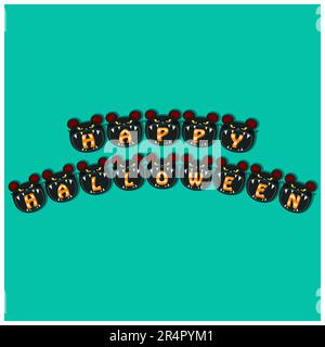 Happy Halloween Text On Mouse Head Character. Vector And Illustration Stock Vector