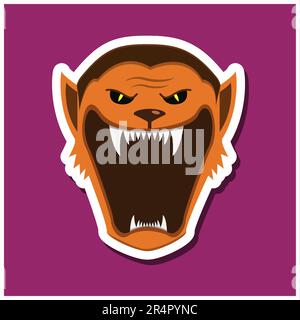 Monster stickers With Halloween Wolf Man. Purple Background. Flat design. Halloween symbols. Vector and Illustration. Stock Vector