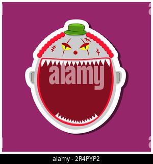 Monster stickers With Halloween Creepy Clown. Purple Background. Flat design. Halloween symbols. Vector and Illustration. Stock Vector