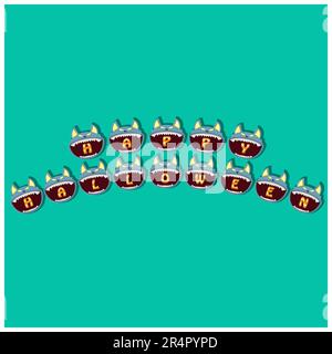 Happy Halloween Text On Wolf Head Character. Vector And Illustration Stock Vector