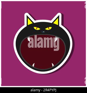 Monster stickers With Halloween Black Cat. Purple Background. Flat design. Halloween symbols. Vector and Illustration. Stock Vector