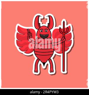 Cute Insect Sticker With Devil Termite Cartoon. Pink Background. Character, Icon, Mascot, Vector and Illustration. Stock Vector