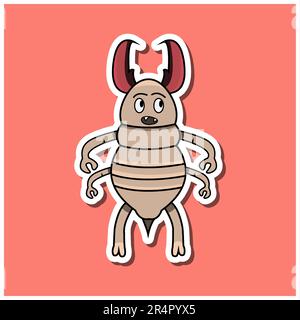 Cute Insect Sticker With Confusing Termite Cartoon. Pink Background. Character, Icon, Mascot, Vector and Illustration. Stock Vector