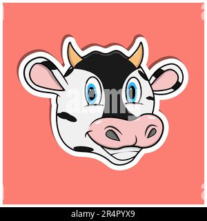 Animal Face Sticker With Cow Character Design. Vector and Illustration Stock Vector