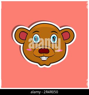 Animal Face Sticker With Bear Character Design. Vector and Illustration Stock Vector