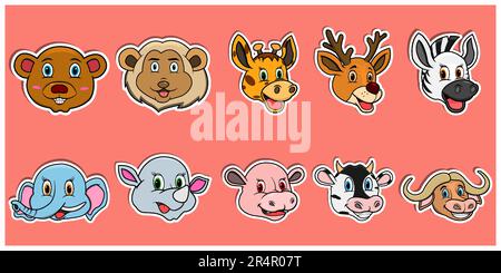 Head Animal Sticker Set. For Logo, label and Sticker. Vector And Illustration. Stock Vector