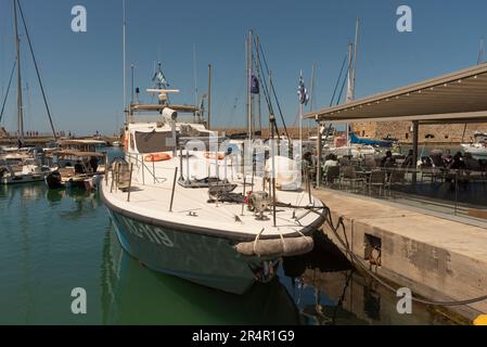 Heraklion, Crete, Greece. 2023, Hellenic Coast Guard coastal paterol vessel alongside the harbour in Heraklion, Crete. Stock Photo