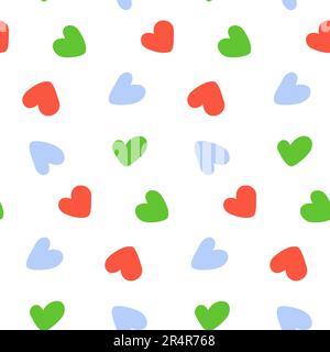 Abstract endless pattern with hand drawn hearts shapes in trendy bright shades. Isolate. Design for wrapping, wallpaper or web, background, poster, ba Stock Vector