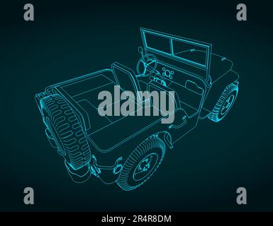 Stylized vector illustration of blueprint of all-terrain vehicle Stock Vector