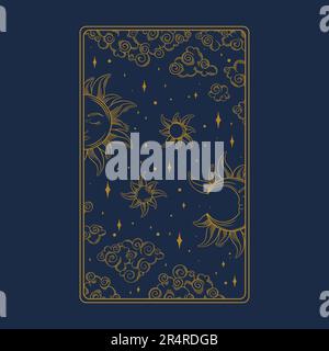 Tarot aesthetic golden card. Decorative tarot pattern for oracle card covers. Vector illustration isolated in blue background Stock Vector