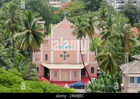 Our Lady of Dolours chapel surrounded by greenery of coconut palms at Bishop's House, MaMangalore, Karnataka, India Stock Photo