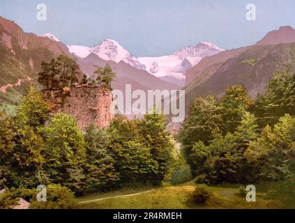 Unspunnen Castle, Wilderswil, Bernese Alps, Bern, Switzerland 1890. Stock Photo