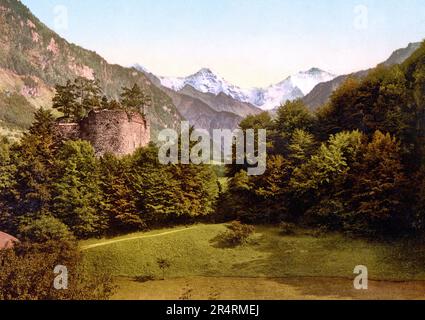 Unspunnen Castle, Wilderswil, Bernese Alps, Bern, Switzerland 1890. Stock Photo