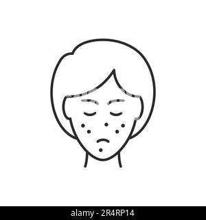 Girl with rash on face icon. Vector illustration isolated on white. Editable stroke. Stock Vector