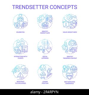 Trendsetter blue gradient concept icons set Stock Vector