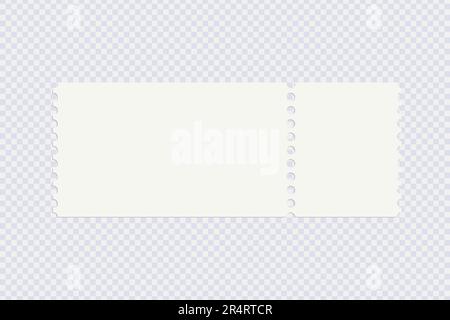 Blank event concert paper ticket with one stub rip line on transparent background. Template design for promo voucher, entertainment show or event entr Stock Vector