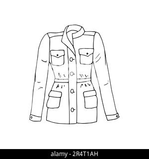 Hand drawn military style women's jacket, isolated vector illustration on doodle style Stock Vector