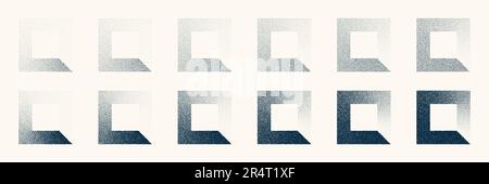 Square shaped dotted objects, vintage stipple elements. Stippling, dotwork drawing shading using dots. Halftone disintegration effect. White noise Stock Vector