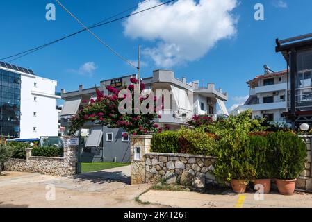 Ksamil, Albania - September 11, 2021: Hotel Vila Del Mar in the riviera of Southern Albania, and part of Butrint National Park, Ksamil. Stock Photo