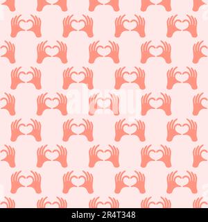 Hands making or formatting a heart symbol seamless pattern illustration. I love you heart sign. Valentine day, message of love hand gesture, shapes heart with both hands vector background.. Stock Vector