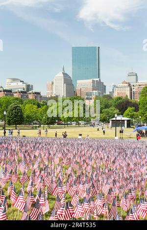 USA, Massachusetts, Boston, American flags planted on Boston Common as War Memorial. Stock Photo