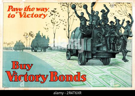 World War I Propaganda (Victory Loan Dominion Publicity Committee, 1918). Canadian Victory Bonds Poster 'Pave the Way to Victory.' Stock Photo