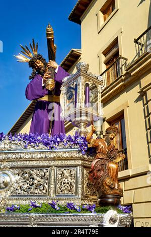 Andalusia Spain. Procession at the Semana Santa (Holy week) in Granada. Holy statues mounted on floats Stock Photo