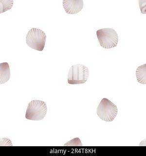 Watercolor seamless pattern with shells. Hand painting clipart underwater life objects on a white isolated background. For designers, decoration, post Stock Photo