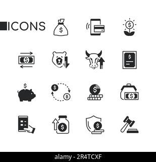 Stock exchange - set of line design style icons Stock Vector