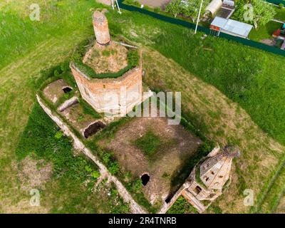Top view of the ruins of the Church of St. John the Theologian of the early 18th century in the village of Fedorovskoye, Kaluzhskiy region, Russia Stock Photo