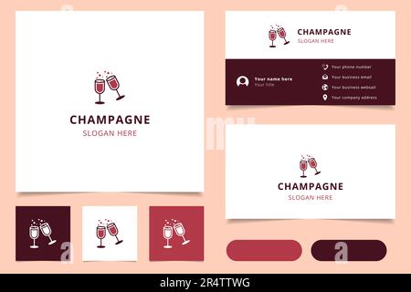 Champagne logo design with editable slogan. Branding book and business card template. Stock Vector