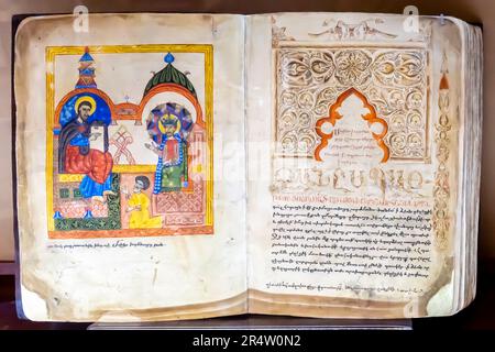 Historic Armenian books. Movses Khorenatsi - 5th century - History of Armenia - 16th century manuscript Stock Photo