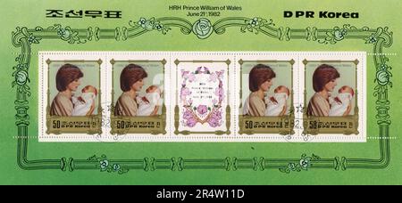 North Korean commemorative stamp: Prince William of Wales, North Korea 1982 Stock Photo