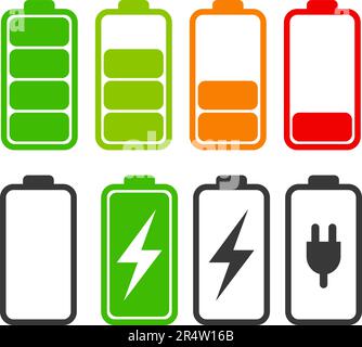 Colorful battery icons. Vector illustration. Isolated on white background Stock Vector