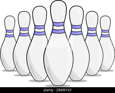 Seven bowling pins. Cartoon. Vector illustration. Isolated on white background Stock Vector