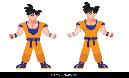Standing Man fighter in angry pose. flat style muscular cartoon character isolated on white background. vector illustration Stock Vector
