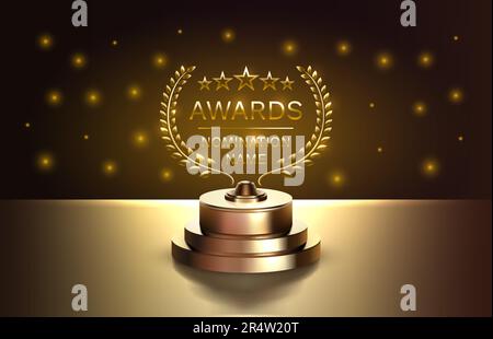 Best Awards nomination name podium, golden prize event, scene star ceremony. Vector Stock Vector