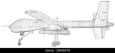 Aircraft unmanned Predator military drone. Vector created of 3d, Wire-frame. EPS10 format Stock Vector