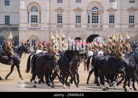 London UK. 30 May 2023 Members of the Household cavalry regiment take part in Trooping the Colour rehearsals on Horse Guards parade ahead of King Charles III birthday celebrations. Credit: amer ghazzal/Alamy Live News Stock Photo