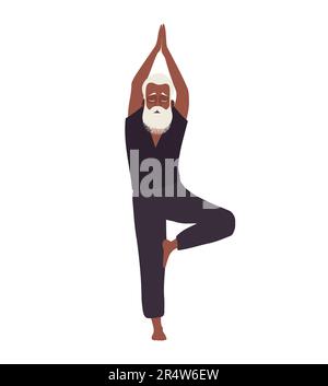 Senior man doing exercises, yoga pose of tree Stock Vector