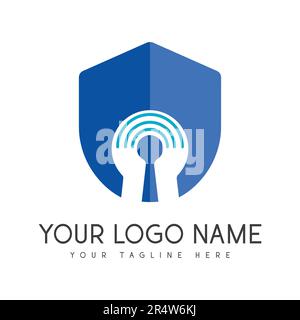 Shield Security Logo Design IT Tech Logotype Wireless Stock Vector