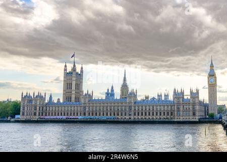 Houses of Parliament and Big Ben in London at sunset Stock Photo