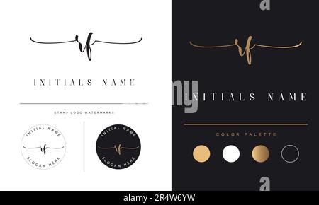Luxury RF or FR Initial Monogram Text Letter Logo Design Signature rf Stock Vector
