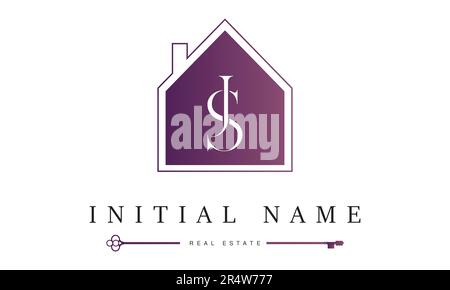 Luxury JS or SJ Initial Monogram Text Letter Logo Design JS Real Estate Logotype Stock Vector