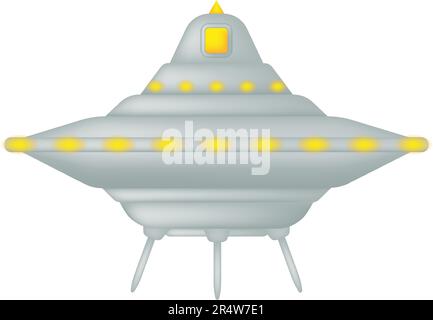The spaceship has landed. UFO alien space travel vehicle isolated. Flying saucer with bright lights. Vector illustration. Stock Vector