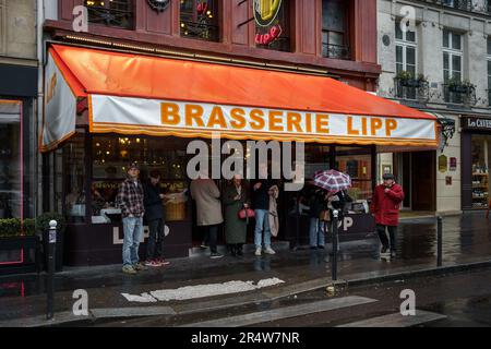 Brasserie Lipp, the famous French restaurant on the boulevard Saint Germain in Paris, France. March 24, 2023. Stock Photo