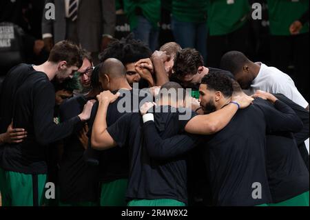 A view of the Miami Heat team huddle before the game during game