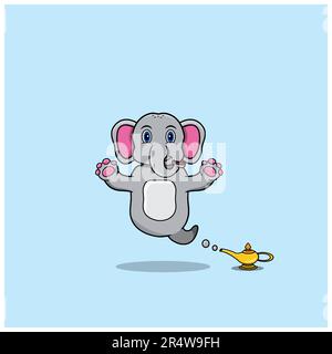 Cute and Funny Animals With Elephant. Genie Character. Perfect For Mascot, logo, icon, and Character Design. Vector and illustration Stock Vector