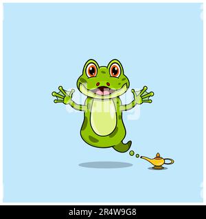 Cute and Funny Animals With Frog. Genie Character. Perfect For Mascot, logo, icon, and Character Design. Vector and illustration Stock Vector