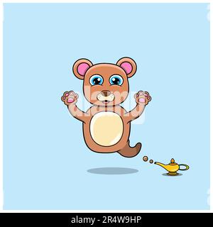 Cute and Funny Animals With Bear. Genie Character. Perfect For Mascot, logo, icon, and Charachter Design. Vector and illustration Stock Vector
